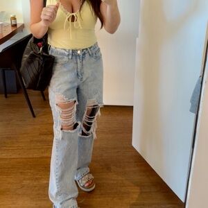 Wide leg Distressed Jeans